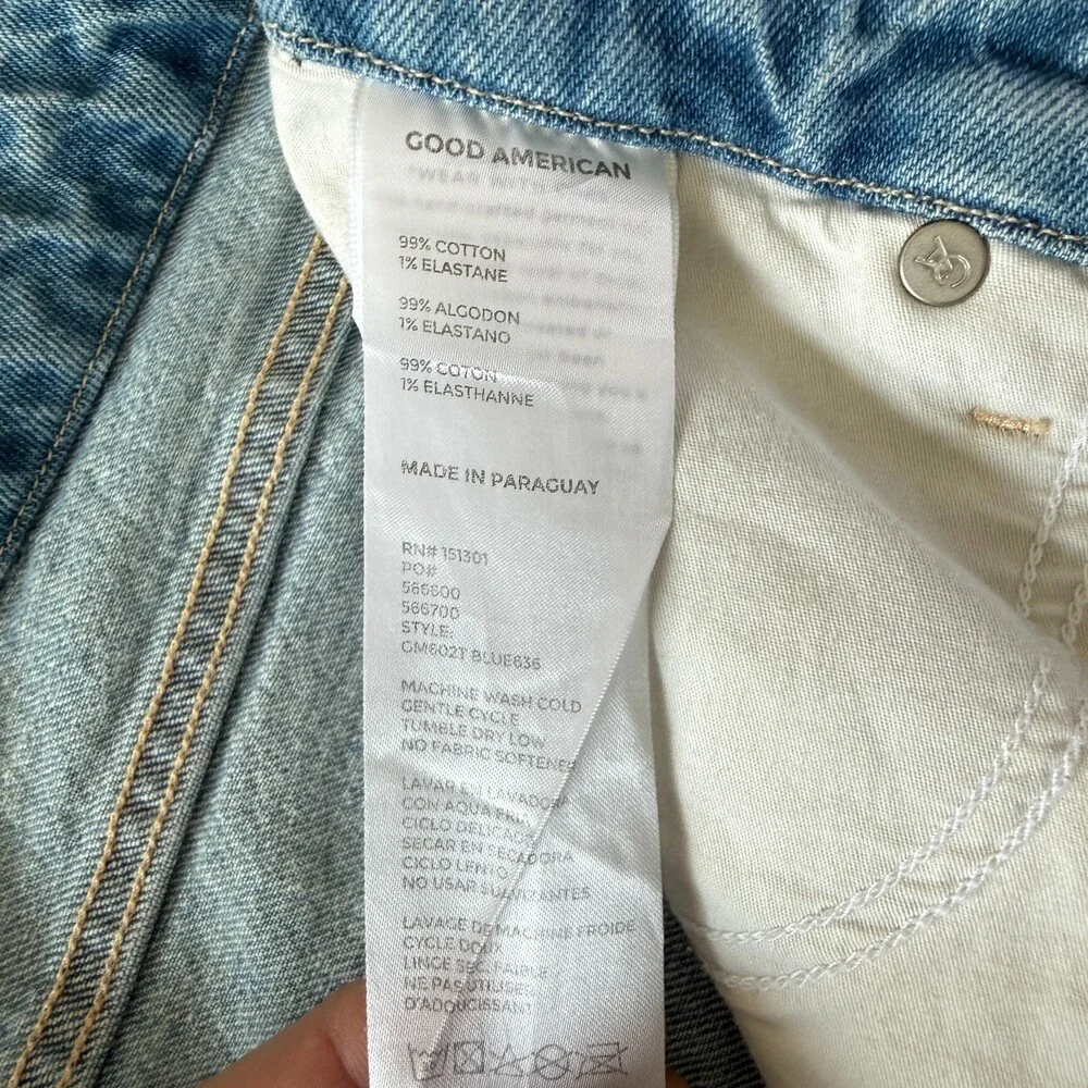 Good American Mom Jeans Women's Sz 10 / 30 High Waist Distressed Light Wash Blue - Picture 15 of 16